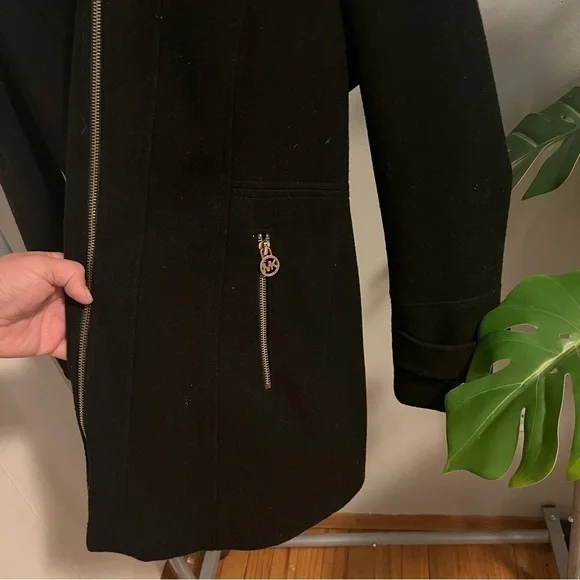 Michael Kors Black Hooded Wool Full Zip Jacket Small Gold Hardware - Picture 3 of 8